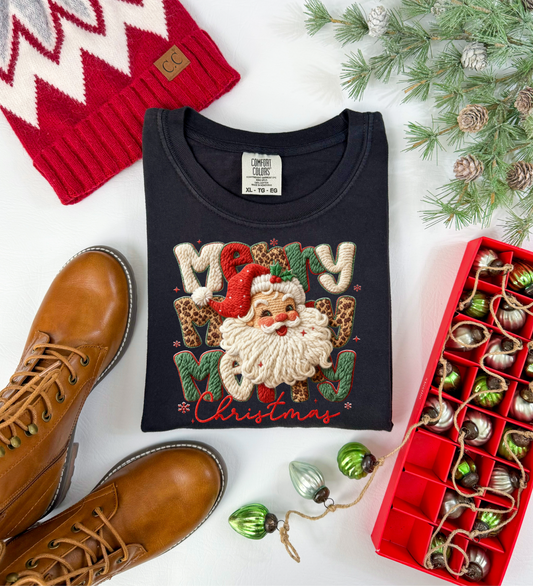 Vintage Merry Christmas Faux Yarn T-shirt