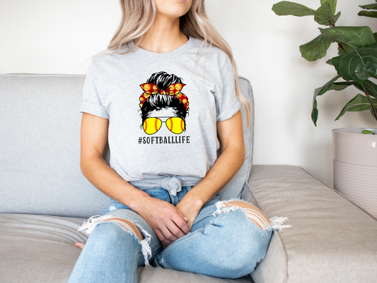 Softball Life Messy Bun T-shirt