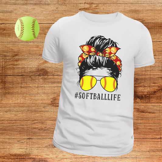 Softball Life Messy Bun T-shirt