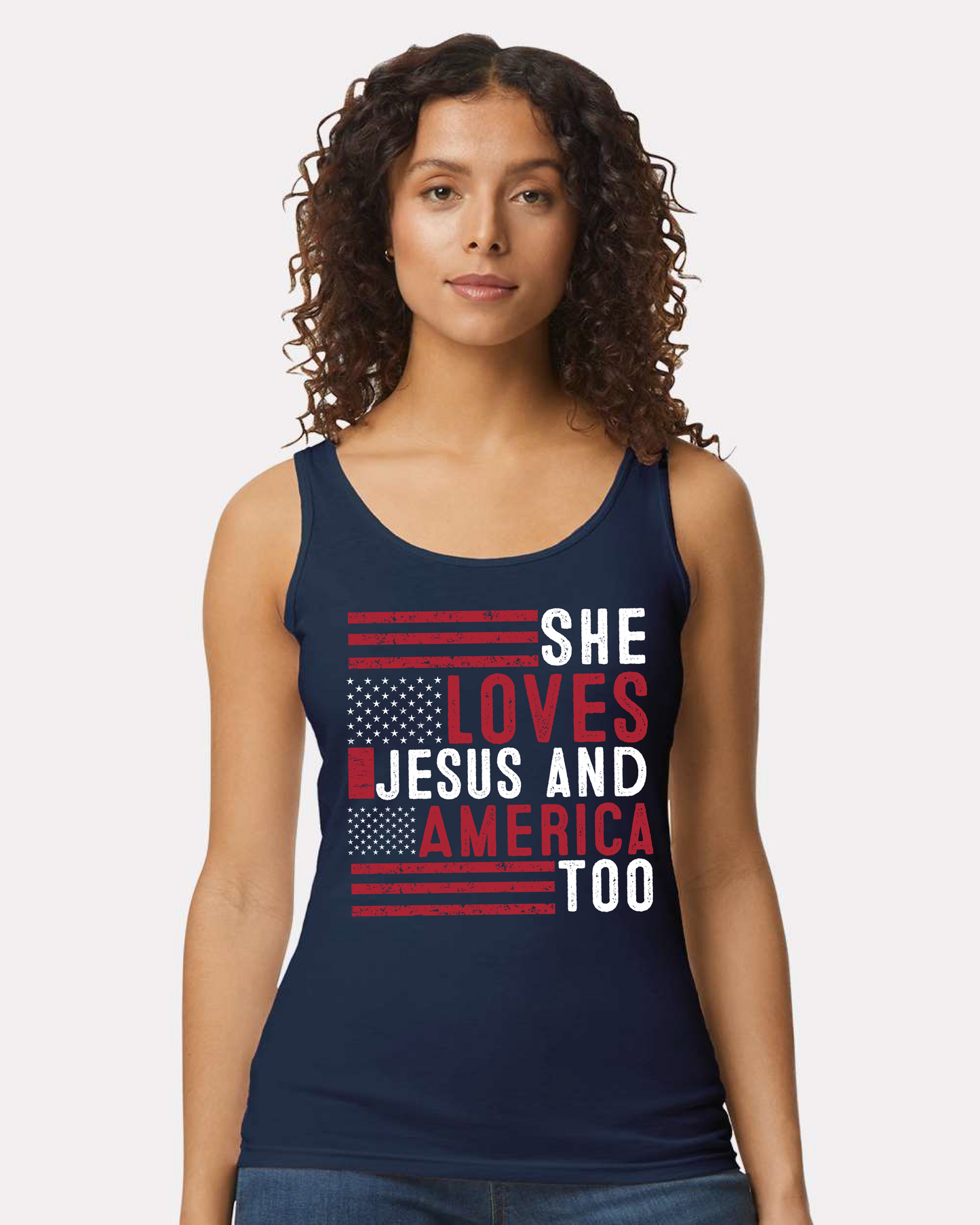 She Loves Jesus and America Too Tank