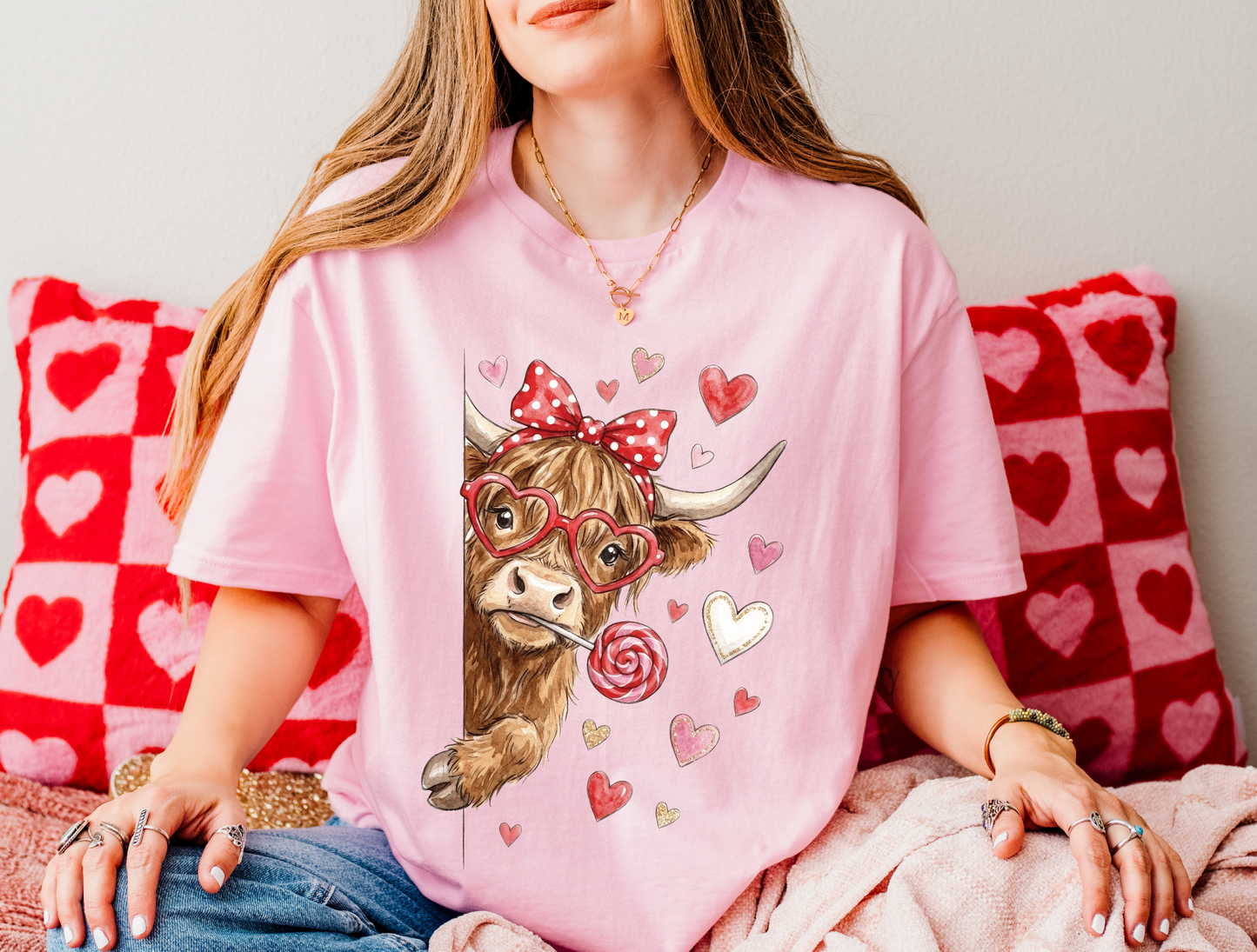 Peeking Cow Valentine's T-shirt