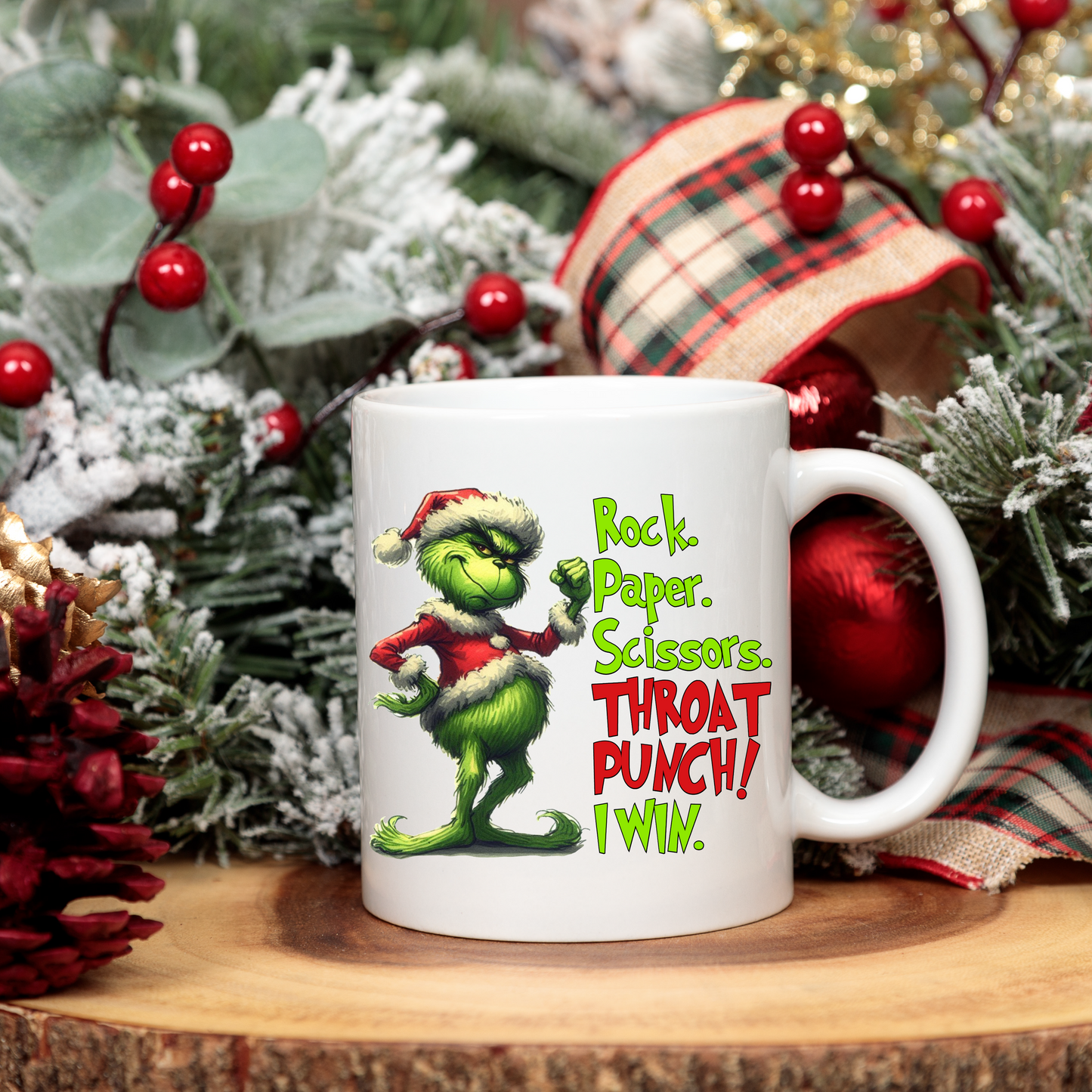 Rock Paper Scissors Grinchy Mug