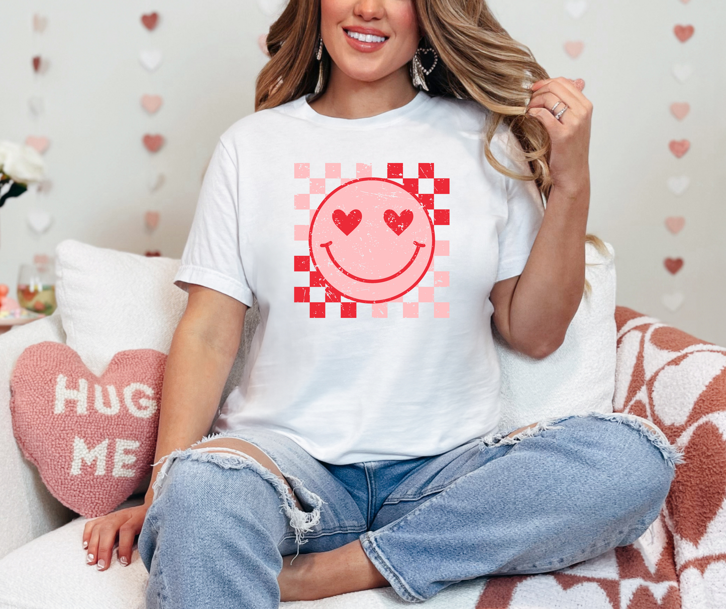 Valentines Smiley Check T-shirt